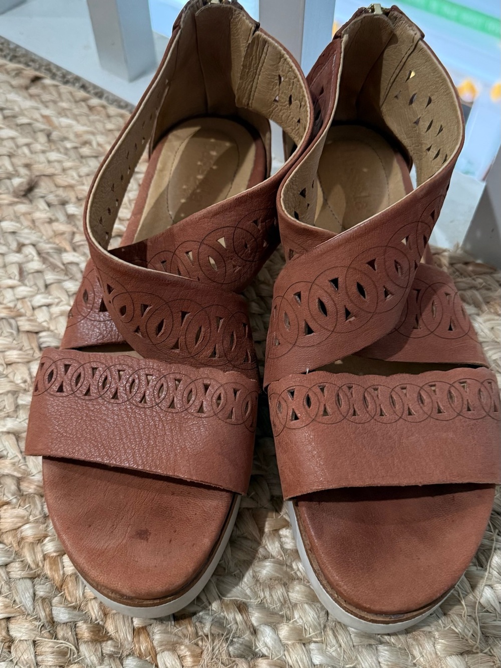 bussola Tan Leather Cutout Wedge Sandals